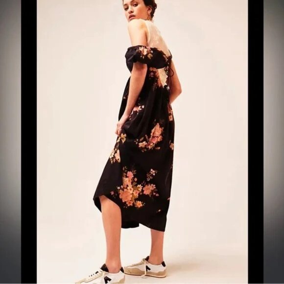 NWT Free People Linda Lou Black Floral Poplin Maxi Dress, SMALL - Picture 4 of 6